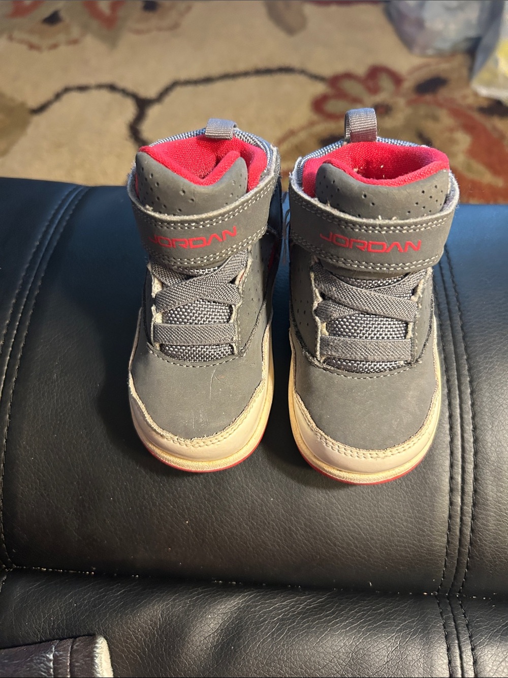 Jordan Kids Gray and Pink High-Top Sneakers